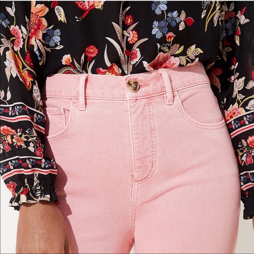 NWT- cute petite high waisted, loft pink jeans.